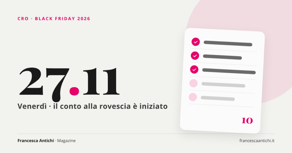 Copertina: la data del Black Friday 2026, 27 novembre, accanto a una checklist da completare