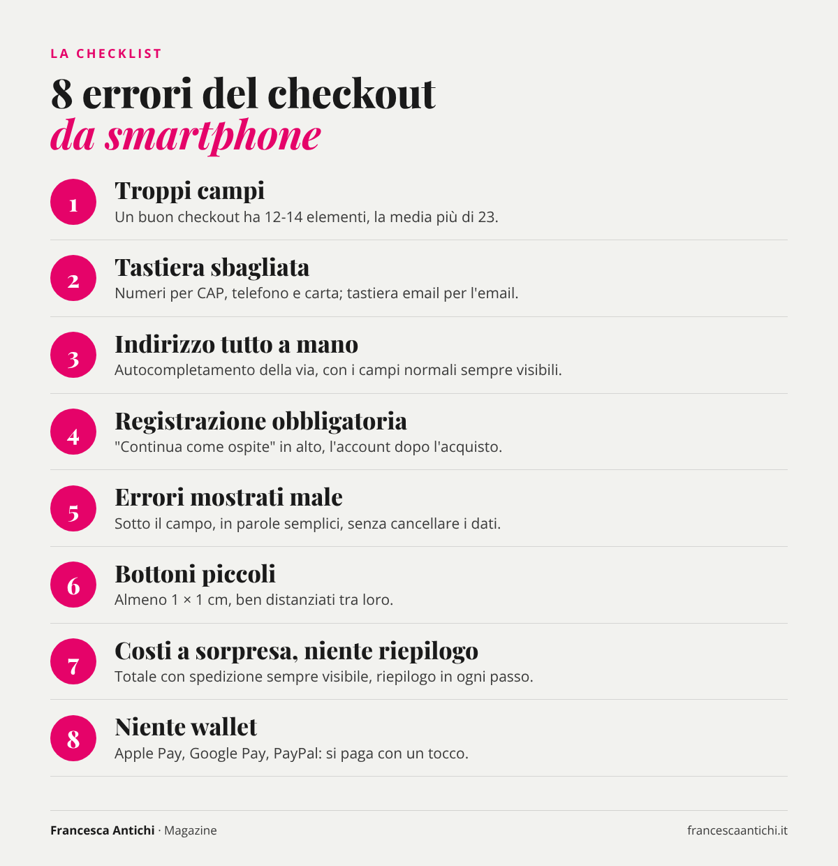 Checklist degli 8 errori di usabilità del checkout da smartphone e come correggerli