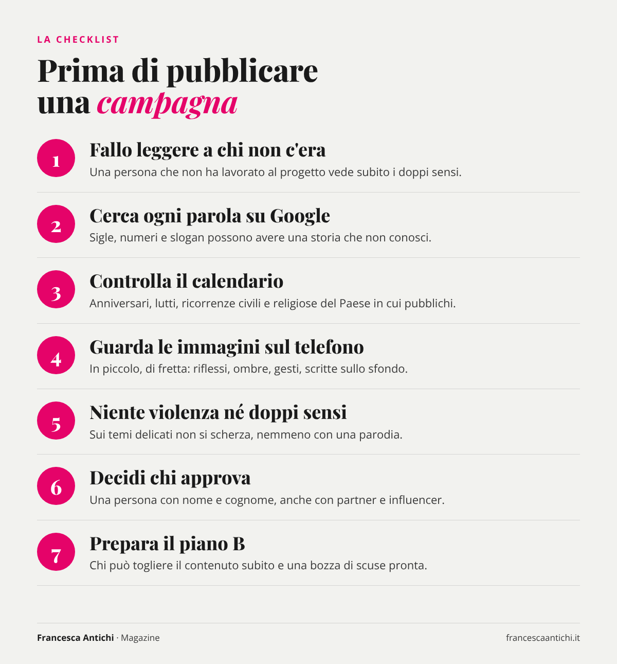 Checklist in 7 punti da controllare prima di pubblicare una campagna